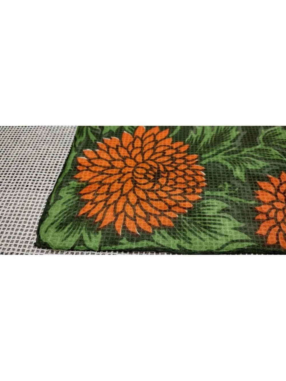 Vintage 40s Orange Floral Handkerchief Fine Silk Neck Scarf 1940s Colors Green